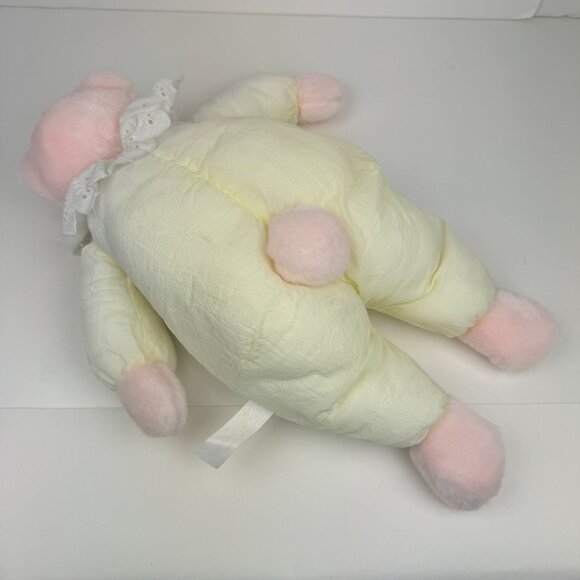 Vtg Puffy Teddy Bear Pink Plush White Yellow Outfit Parachute Body Nylon w Lace - Picture 7 of 9